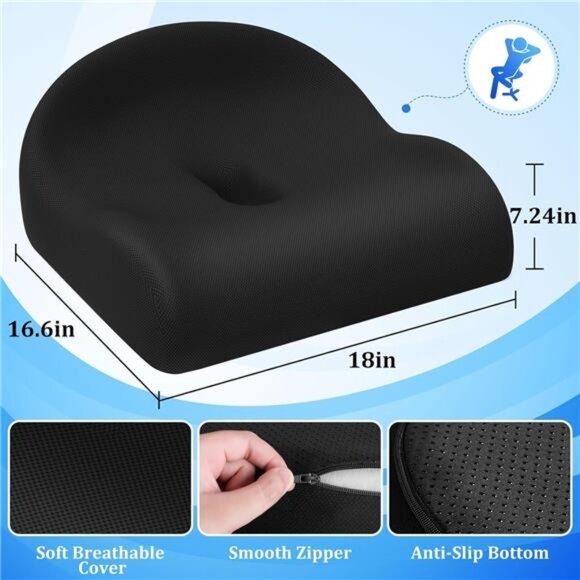 Memory Foam Seat Cushion for Office Chair Tailbone Back Pain Relief Car Desk - Picture 2 of 7